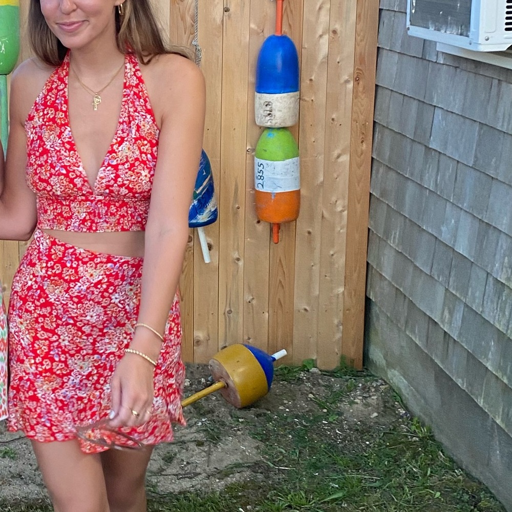Two piece red halter set